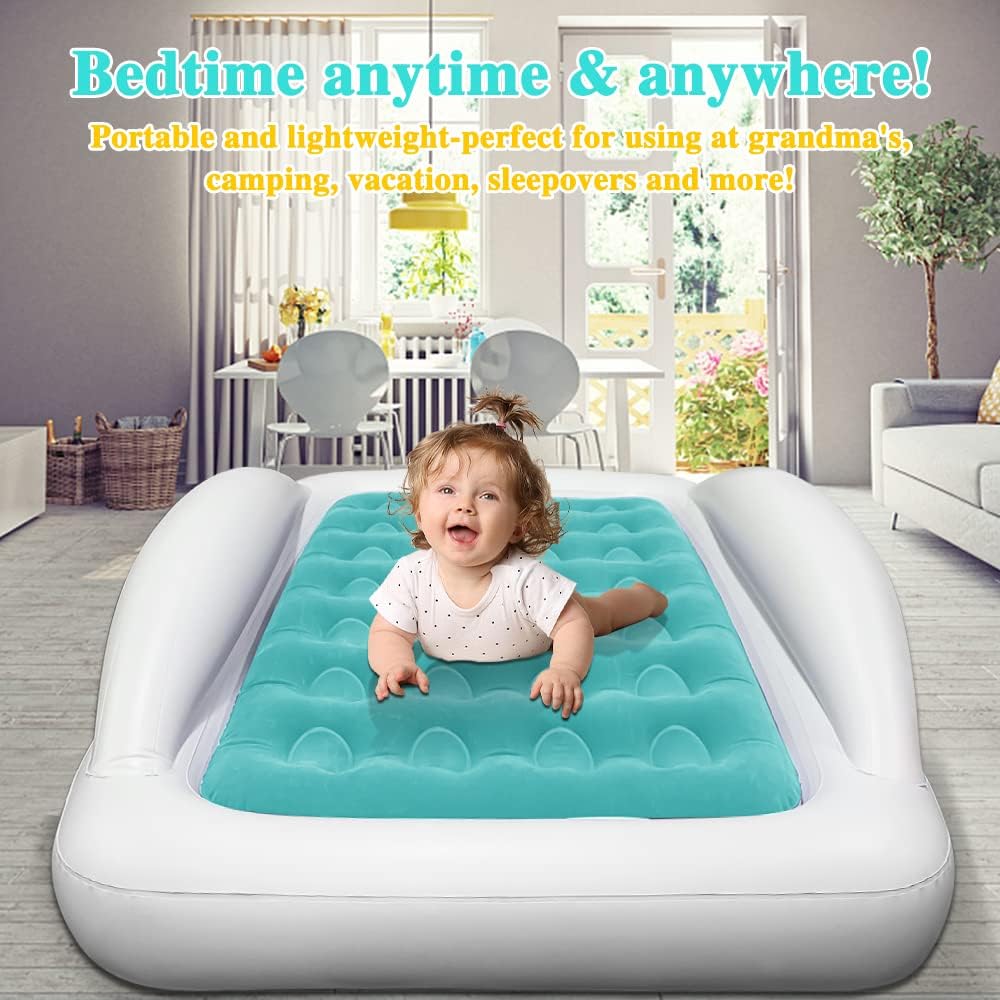 Fahuac Inflatable Kids Travel Bed Toddler Air Mattress Set - Portable Blow Up Mattress Sleeping Bed Cot with Security Bed Rails and Electric Pump Ideal for Road Trip Camping Sleepovers etc. (Upgraded) Visit the Fahuac Store