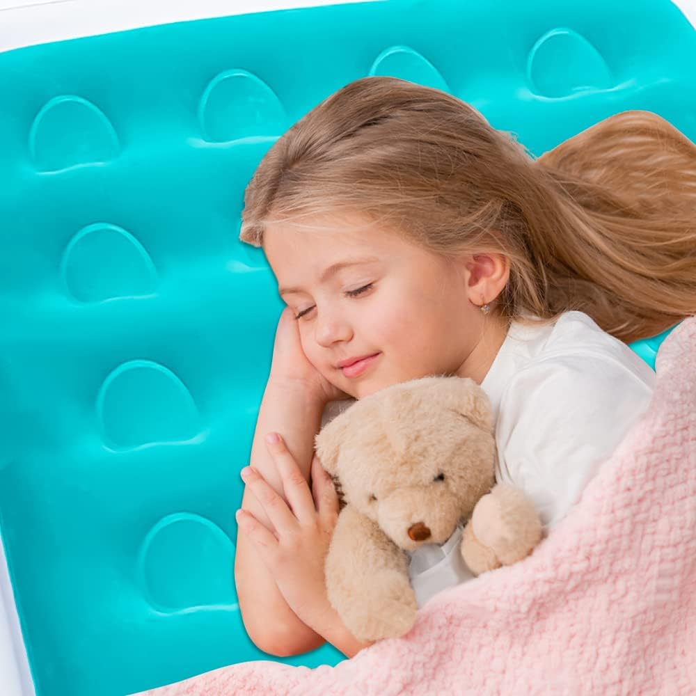Fahuac Inflatable Kids Travel Bed Toddler Air Mattress Set - Portable Blow Up Mattress Sleeping Bed Cot with Security Bed Rails and Electric Pump Ideal for Road Trip Camping Sleepovers etc. (Upgraded) Visit the Fahuac Store