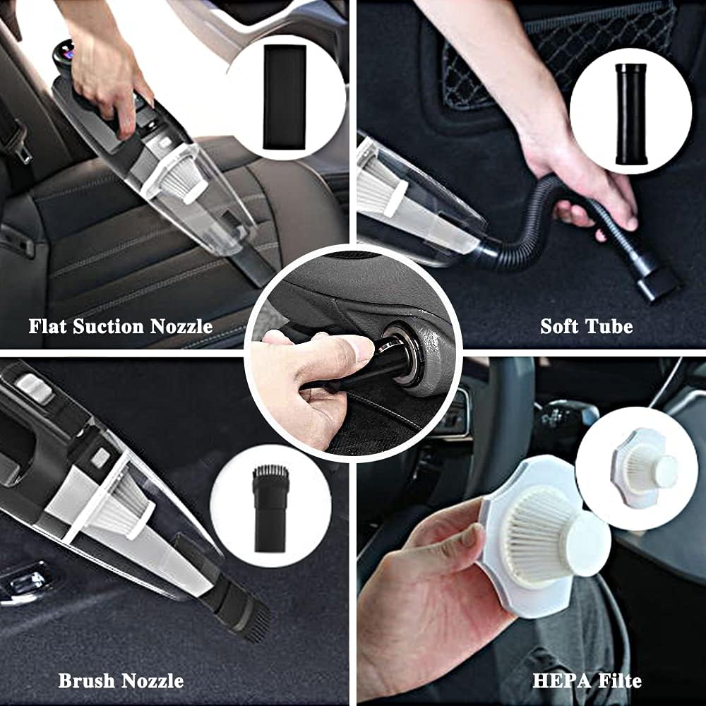 Fahuac 4-in-1 Car Vacuum Cleaner Tire Inflator - Portable High Power Handheld Car Vacuum Cleaner 7000PA/130W/DC 12V with LCD Tire Pressure Display LED Light Wet/Dry Air Compressor