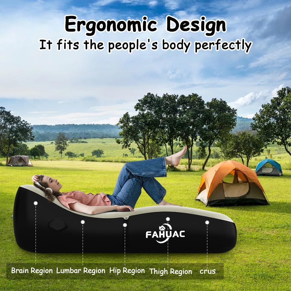 Fahuac Auto Inflatable Lounger Air Sofa, Portable Auto Inflatable Couch Air Sofa Bed Lazy Lounger Chair Cozy Sleeping Camping Sofa Bed for Outdoor Picnics Hiking Beach Home Park Travel And Indoor Home Use