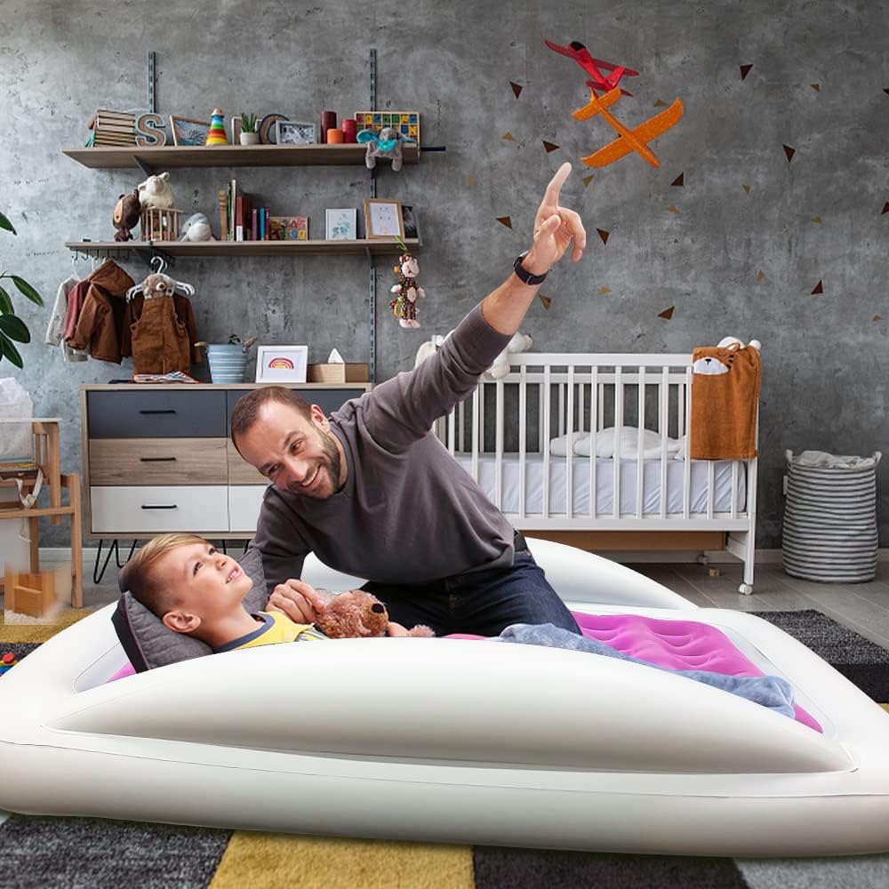 Fahuac Toddler Air Mattress Inflatable Kids Travel Bed Portable Kids Air Mattress with Sides,Suitable for Travel, Home Guest, Garden Grass Play (Rose Red)
