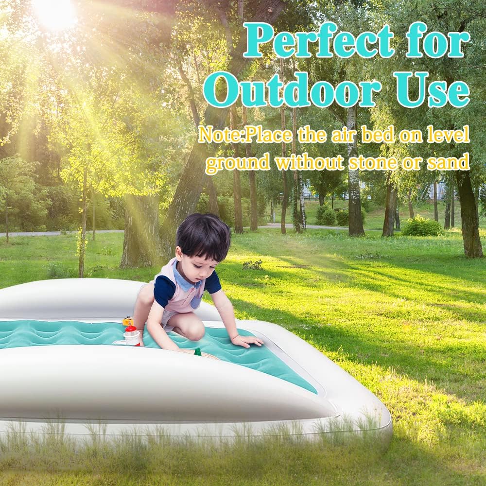 Fahuac Inflatable Kids Travel Bed Toddler Air Mattress Set - Portable Blow Up Mattress Sleeping Bed Cot with Security Bed Rails and Electric Pump Ideal for Road Trip Camping Sleepovers etc. (Upgraded) Visit the Fahuac Store