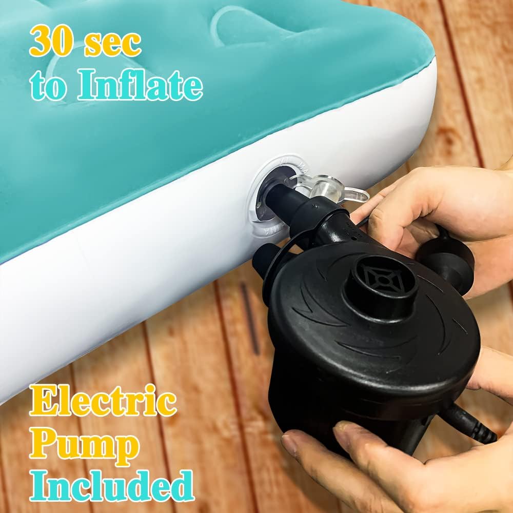 Fahuac Inflatable Kids Travel Bed Toddler Air Mattress Set - Portable Blow Up Mattress Sleeping Bed Cot with Security Bed Rails and Electric Pump Ideal for Road Trip Camping Sleepovers etc. (Upgraded) Visit the Fahuac Store