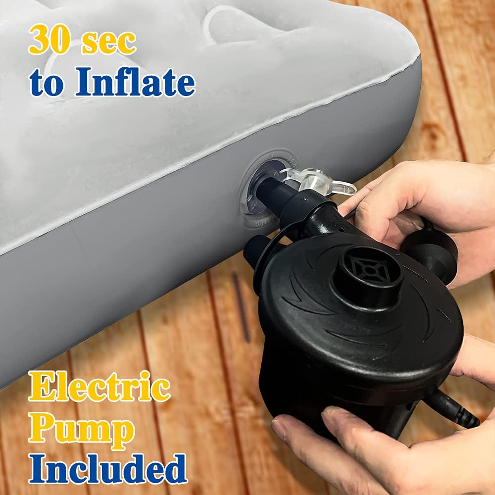Fahuac Inflatable Kids Travel Bed Toddler Air Mattress Set - Portable Blow Up Mattress Sleeping Bed Cot with Security Bed Rails and Electric Pump Ideal for Road Trip Camping Sleepovers etc. (Upgraded)