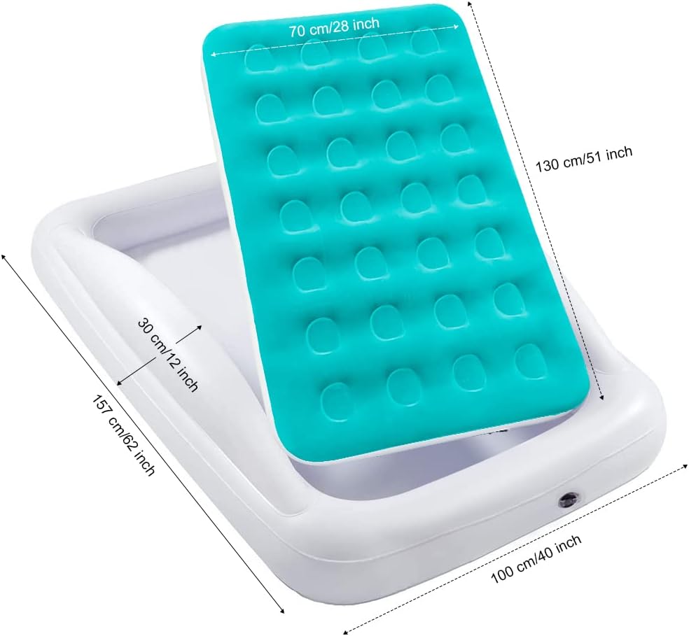 Fahuac Inflatable Kids Travel Bed Toddler Air Mattress Set - Portable Blow Up Mattress Sleeping Bed Cot with Security Bed Rails and Electric Pump Ideal for Road Trip Camping Sleepovers etc. (Upgraded) Visit the Fahuac Store