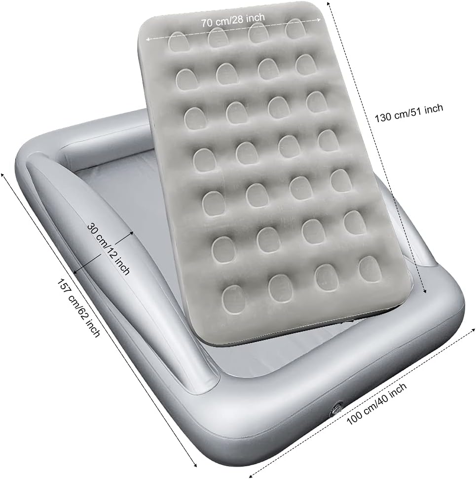 Fahuac Inflatable Kids Travel Bed Toddler Air Mattress Set - Portable Blow Up Mattress Sleeping Bed Cot with Security Bed Rails and Electric Pump Ideal for Road Trip Camping Sleepovers etc. (Upgraded)